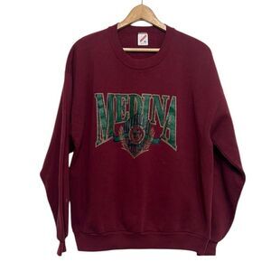 Vintage Sweatshirt Medina Bees Size XL Burgundy Crewneck Pullover Cotton Blend